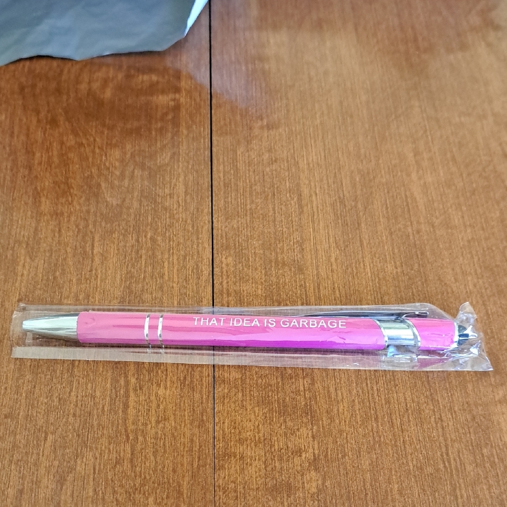 Pink Ballpoint Pen with Silver Accents Says That Idea Is Garbage/ BUNDLE ONLY